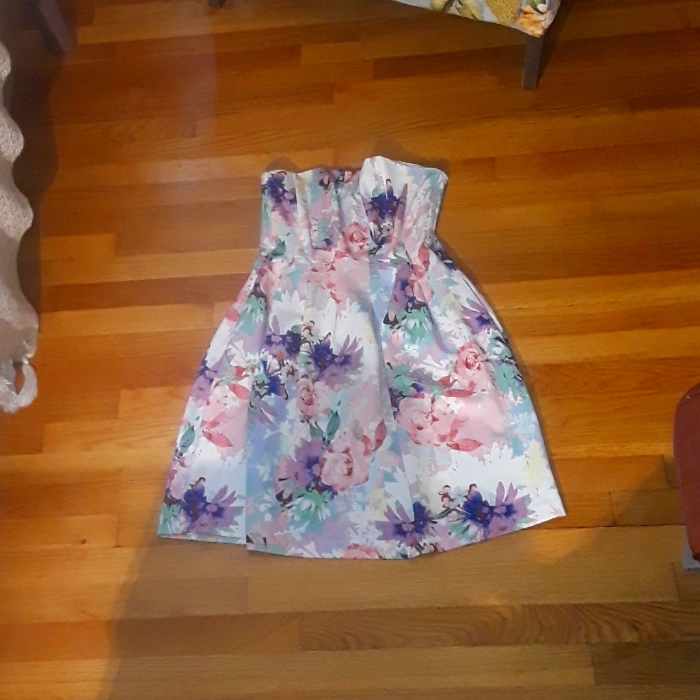 Floral Scuba Strapless Dress
